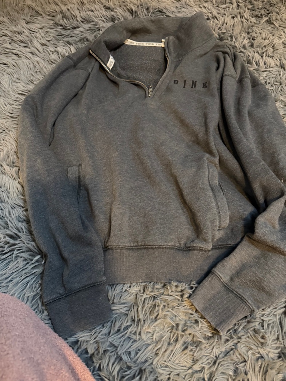 ⭐️PINK Victoria's Secret Dark Gray Quarter-Zip Pullover Sweatshirt